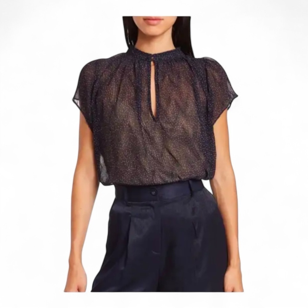 Vince Starry Dot Blouse In Navy Nwt